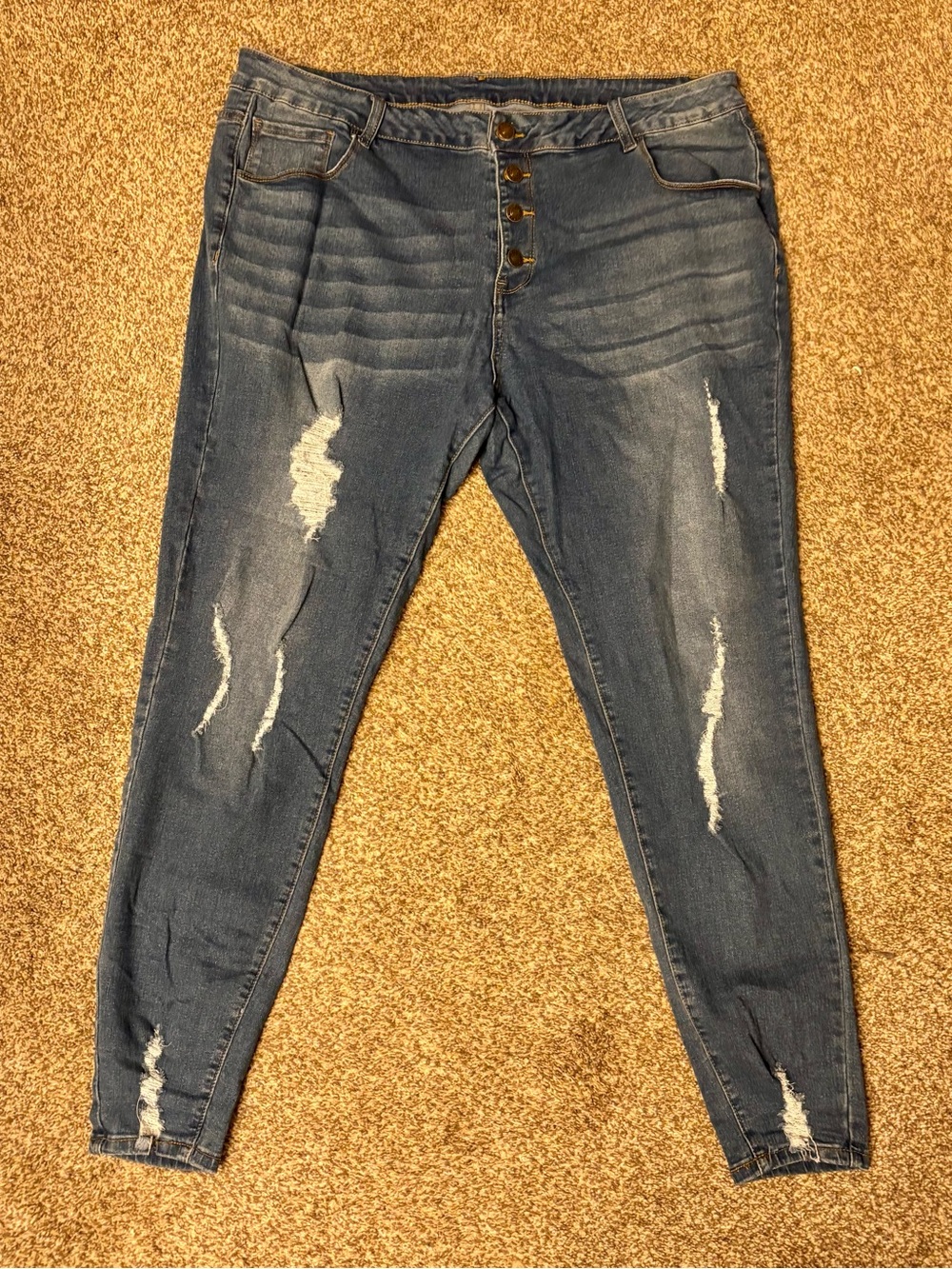 Women's Distressed High-Rise Button-Fly Jeans - Blue